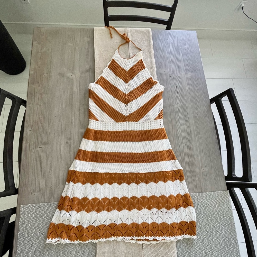BCBG- Sweater Halter Dress in Ivory & Caramel Spice- size L - Picture 6 of 8